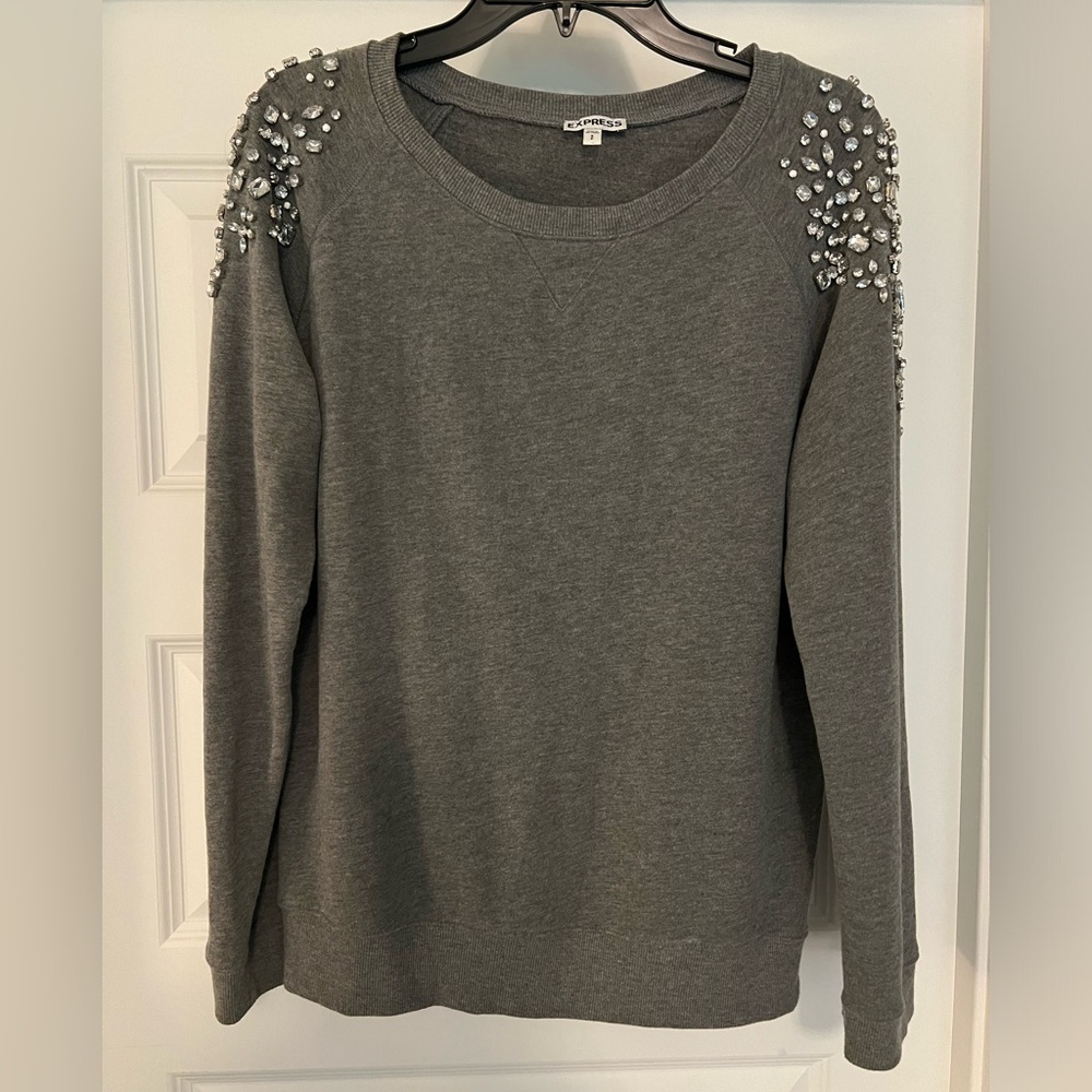 Express Embellished Sweater. Grey